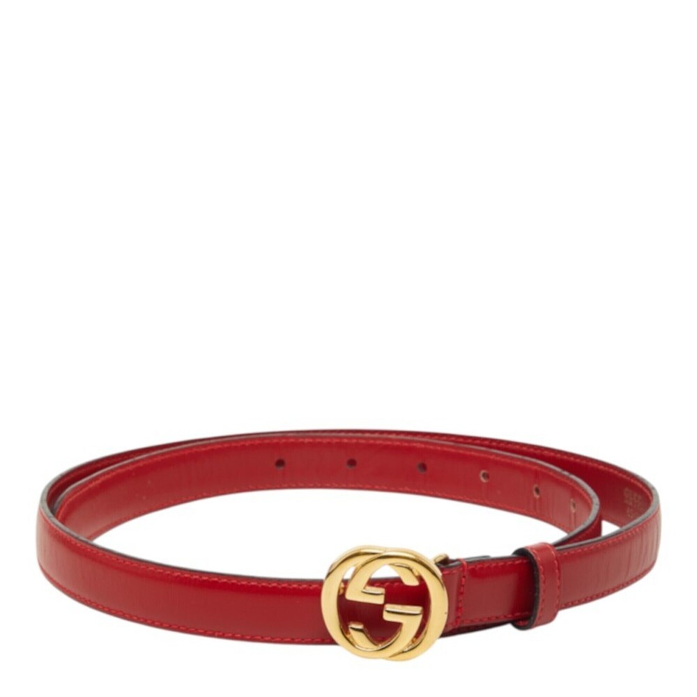 Gucci Interlocking G Belt, Size 85 (34), 036194, Red Leather, Women's, GUCCI